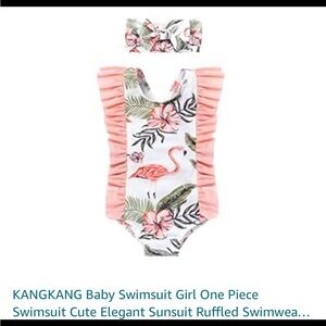 Baby girl flamingo swim suit with matching hair band 6-12 months